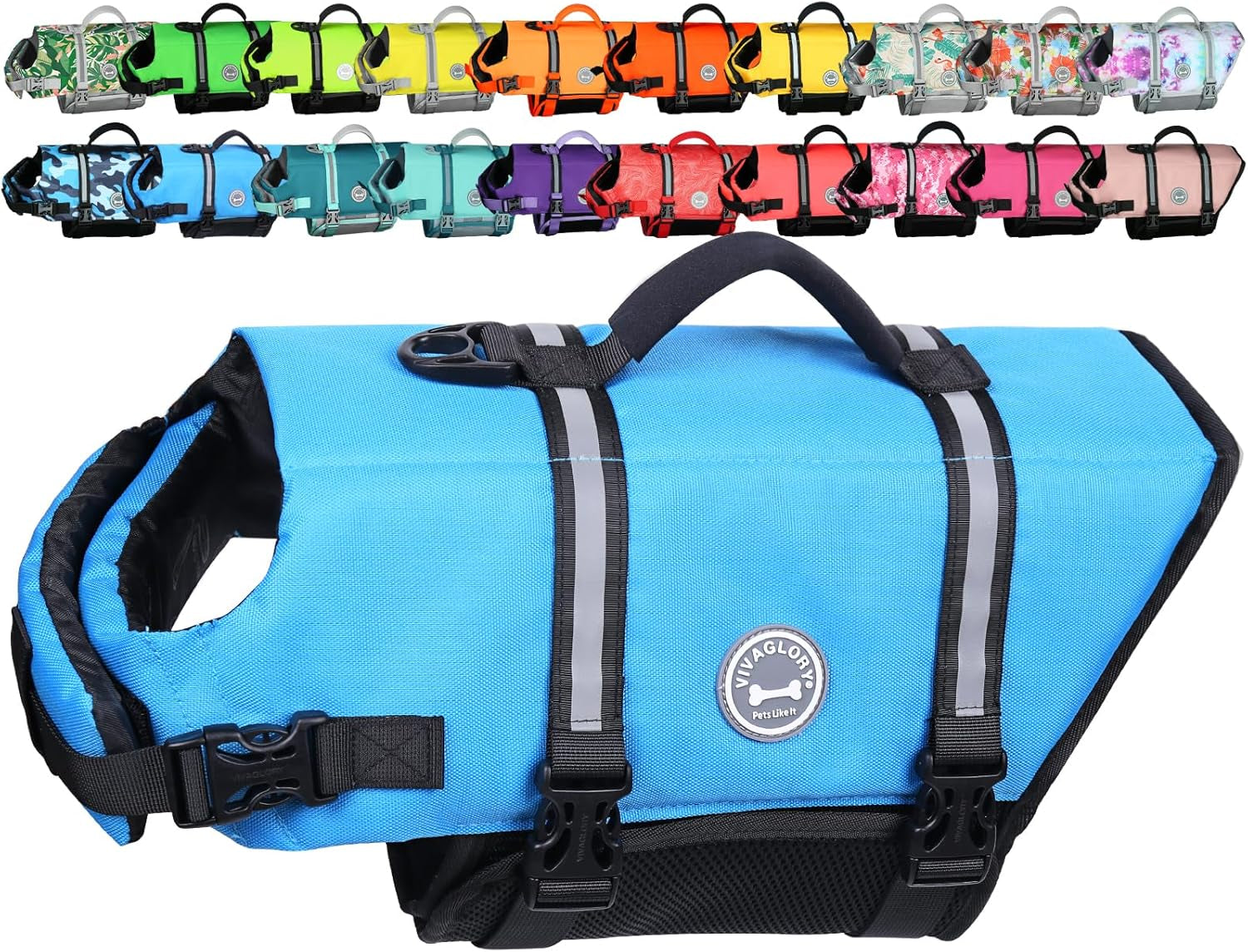 Dog Life Vest Rip Stop Dog Swim Vest, M, Blue | High Visibility Ripstop for Puppy Cat Doggy, Life Jacket with Handle & Leash Ring for Boating & Swimming