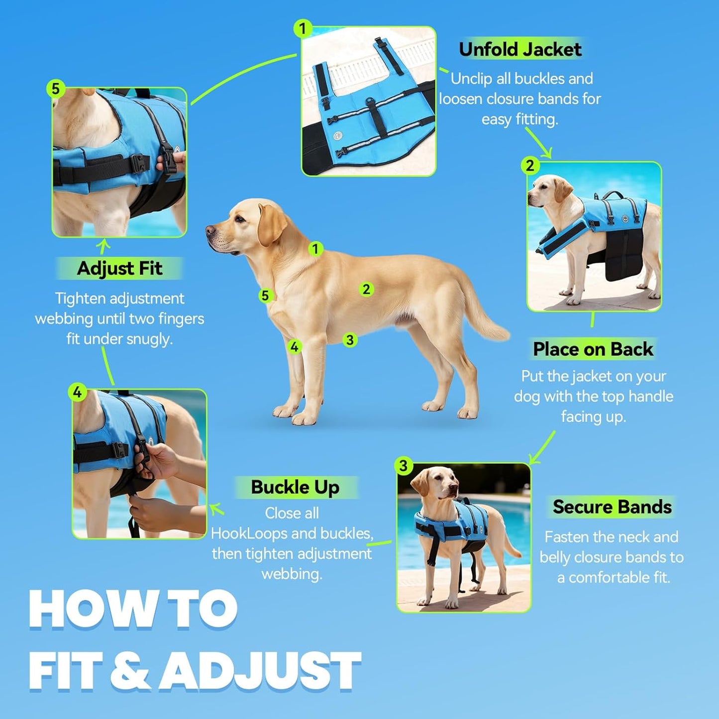 Dog Life Vest Rip Stop Dog Swim Vest, M, Blue | High Visibility Ripstop for Puppy Cat Doggy, Life Jacket with Handle & Leash Ring for Boating & Swimming