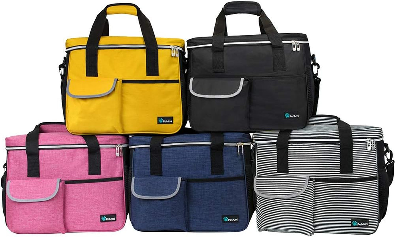 Dog Travel Bag Organizer, Pet Travel Kit with 2 Food Containers & 2 Collapsible Dog Bowls, Pet Supplies Tote with Luggage Sleeve, Weekend Road Trip Camping Essentials, Pink, Medium