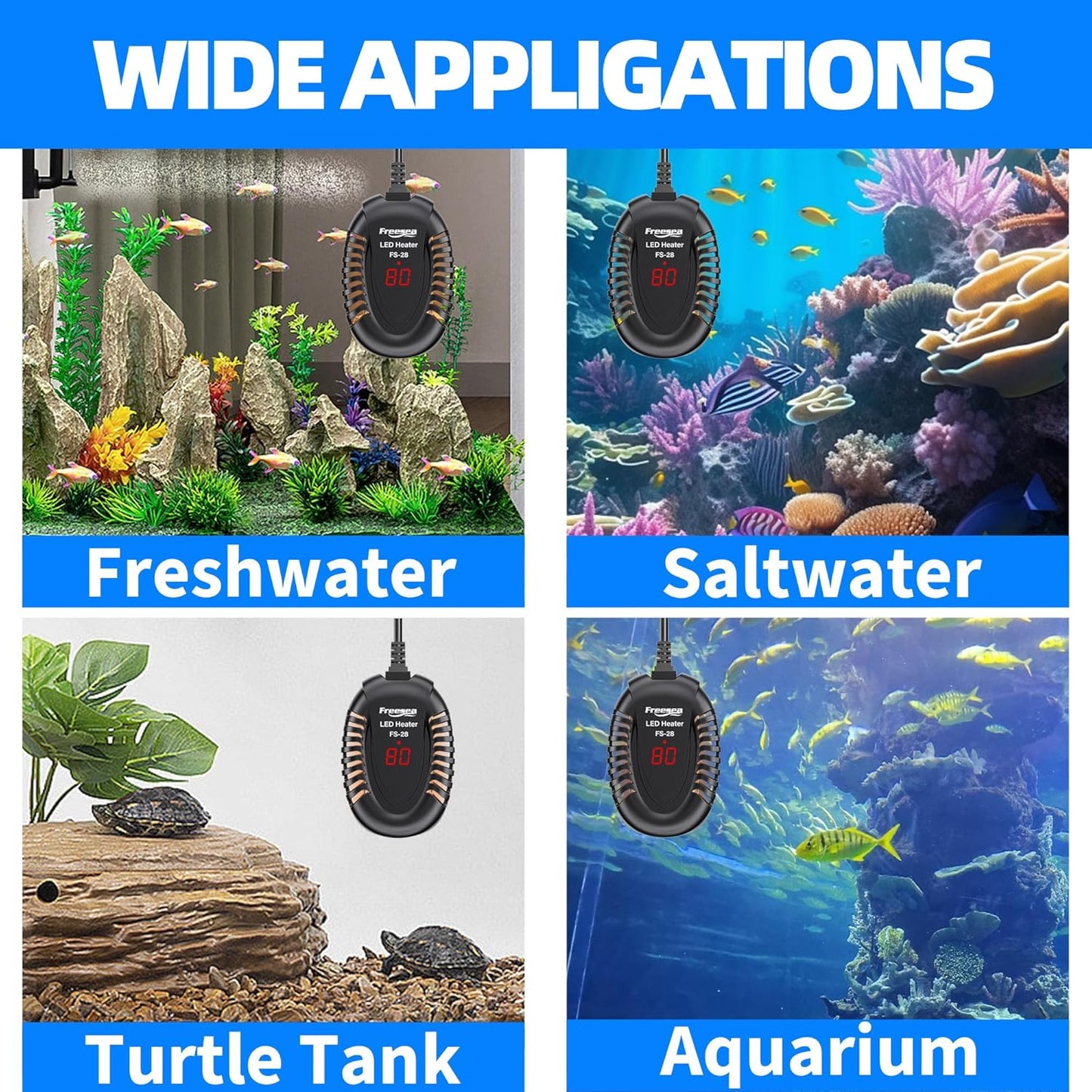 Aquarium Fish Tank Heater: 75W Small Submersible Turtle Heater with Adjustable Temperature External Controller for Betta | Saltwater | Freshwater | 5-15 Gallon