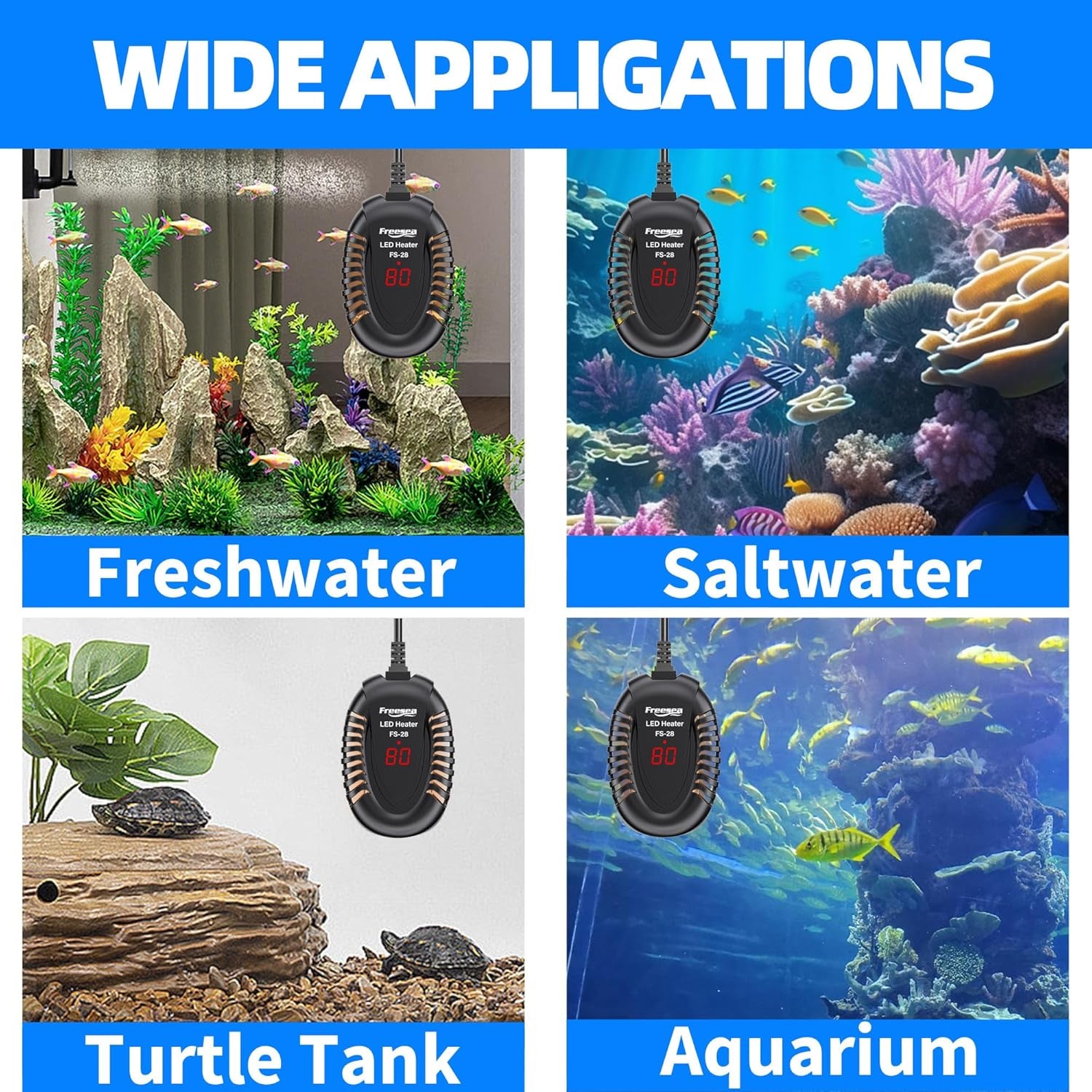 Aquarium Fish Tank Heater: 75W Small Submersible Turtle Heater with Adjustable Temperature External Controller for Betta | Saltwater | Freshwater | 5-15 Gallon