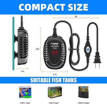 Aquarium Fish Tank Heater: 75W Small Submersible Turtle Heater with Adjustable Temperature External Controller for Betta | Saltwater | Freshwater | 5-15 Gallon