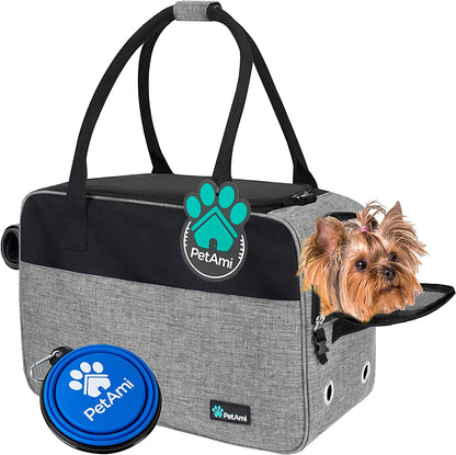 Dog Purse Carrier for Small Dogs Cats, TSA Airline Approved Soft-Sided Pet Carrier with Pockets, Ventilated Travel Tote Bag with Bed & Shoulder Strap, Puppy Kitten, Max 12 Lbs, Heather Grey