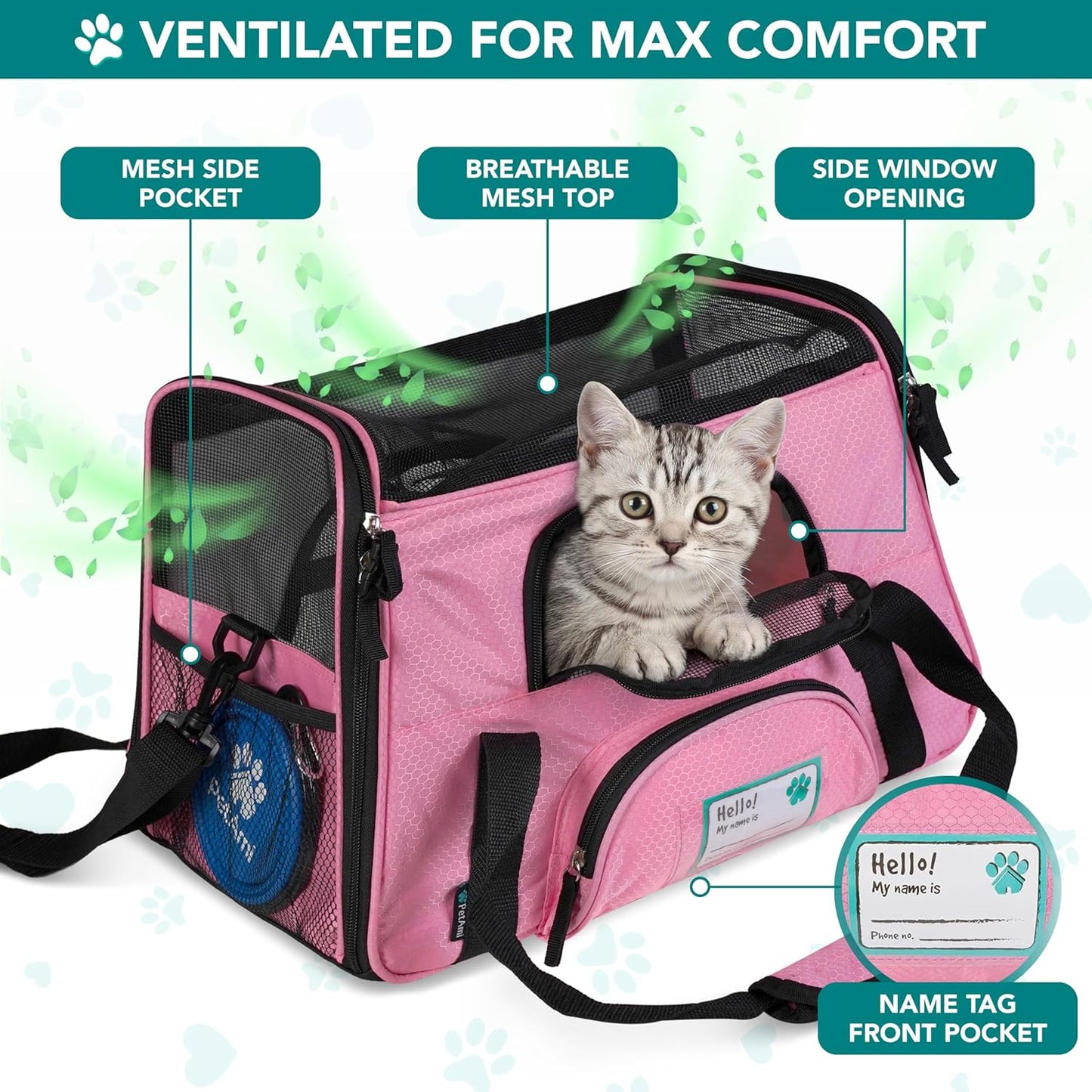 Airline Approved Pet Carrier for Cats & Small Dogs, Soft Sided TSA Travel Carrier Bag with Sherpa Bed, Breathable Mesh Ventilation, Collapsible Bowl, Fits under Seat, up to 18 Lbs, Large Pink