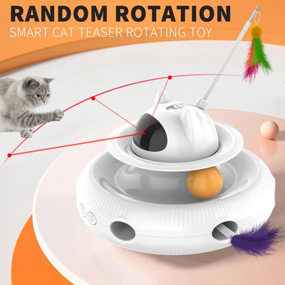 Extendable Laser Feather USB Rechargeable Cat Teaser Wand, White